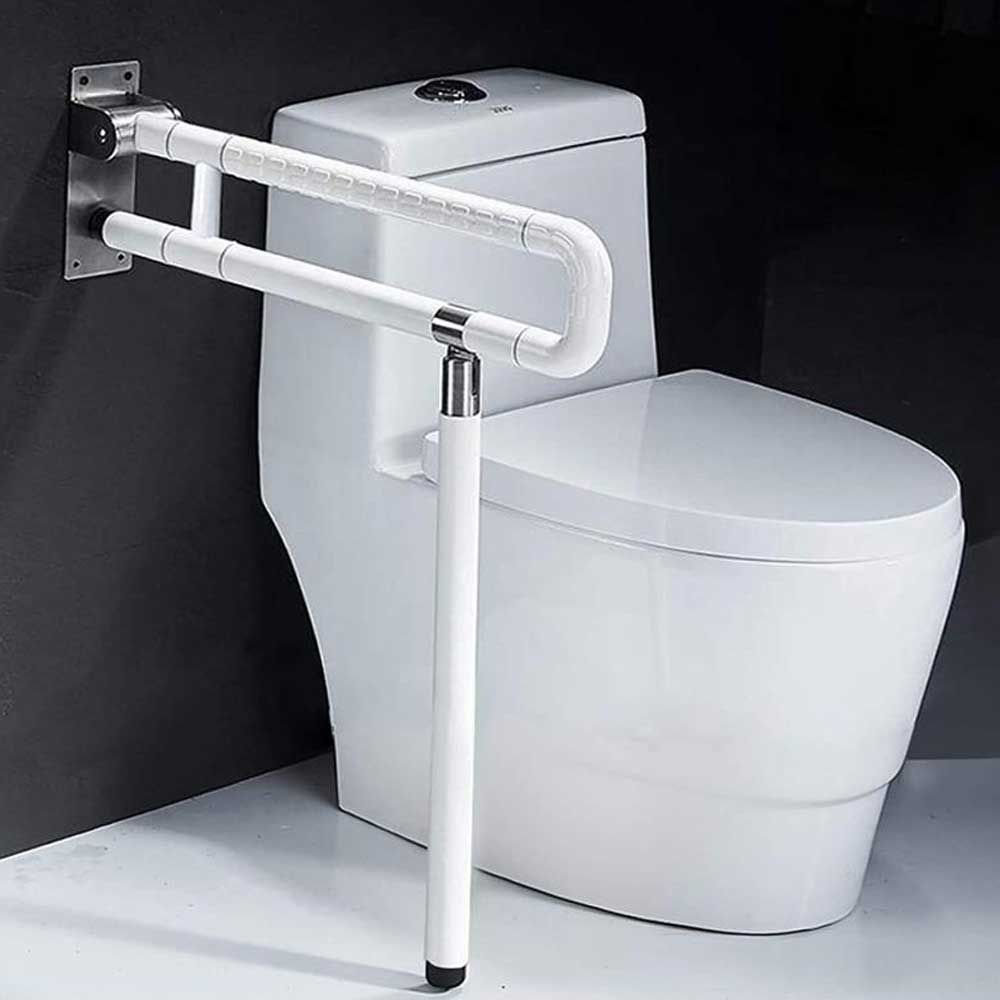Wall Mounted Flip up Grab Bar With Anti-Slip Nylon Grip and Floor Support (RX942) - KosmoCare