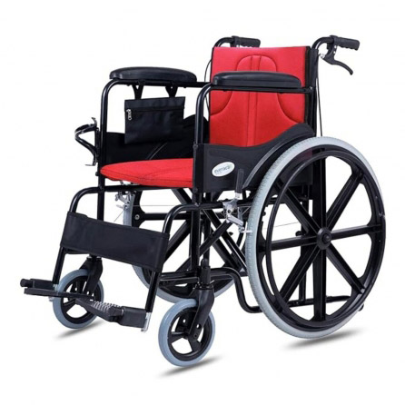 Everactiv by HCAH Everyday Premium Foldable Wheelchair with 2 Extra Seat Cushions, 6 Wheels & Brakes for extra safety, Side Pouch, Bottle Holder
